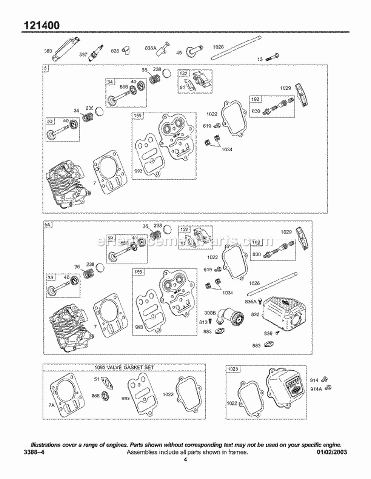 Head Group KitsGasket - Valve Diagram and Parts List for  Briggs and Stratton Engine